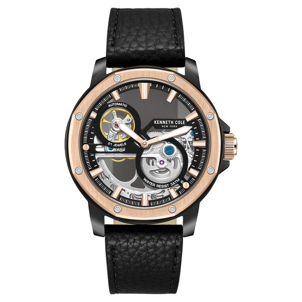 Kenneth Cole Automatic Black Dial Black Leather Strap Watch For Men - image number 0
