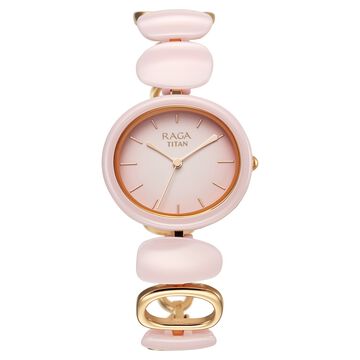 Titan Raga Ceramics Quartz Analog Pink Dial Metal & Ceramic Strap Watch For Women