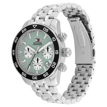 Tommy Hilfiger Quartz Chronograph Cyan Dial Silver Stainless Steel Strap Watch For Men