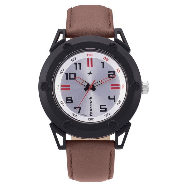 Fastrack Quartz Analog Silver Dial Leather Strap Watch for Guys - image number 1