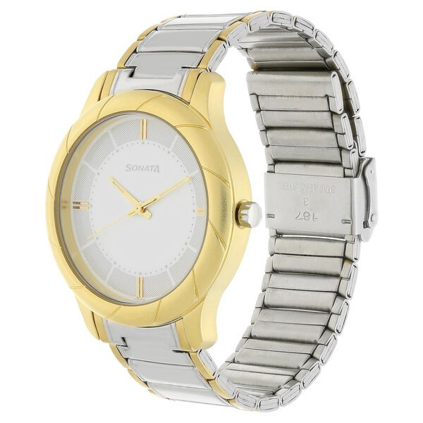 Sonata Quartz Analog White Dial Stainless Steel Strap Watch for Men - image number 2