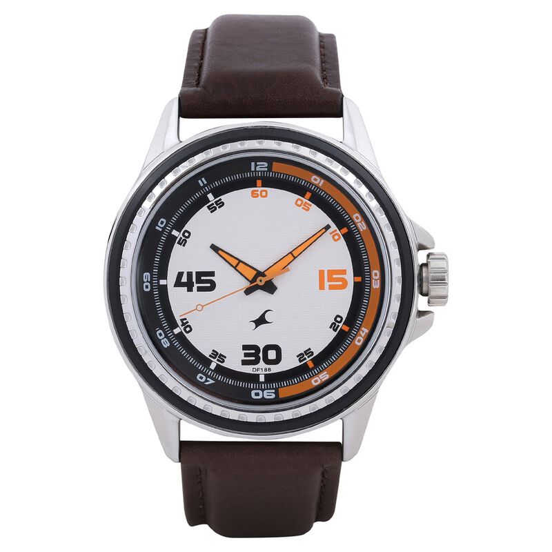 Fastrack Quartz Analog White Dial Leather Strap Watch for Guys