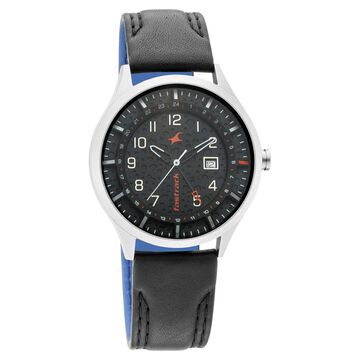 Fastrack Titanium Quartz Analog with Date Black Dial Leather Strap Watch for Guys