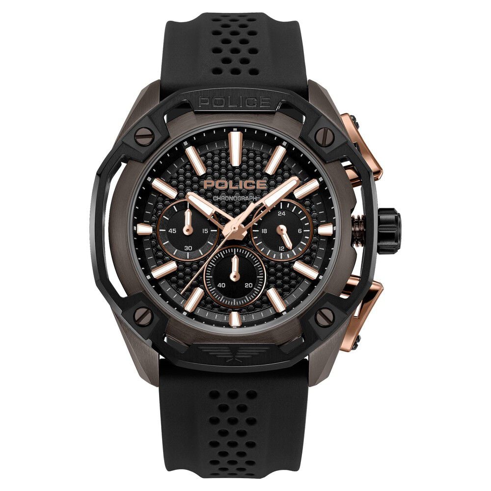 Police Quartz Multifunction Black Dial Black Silicone Strap Watch For Men-picture-22