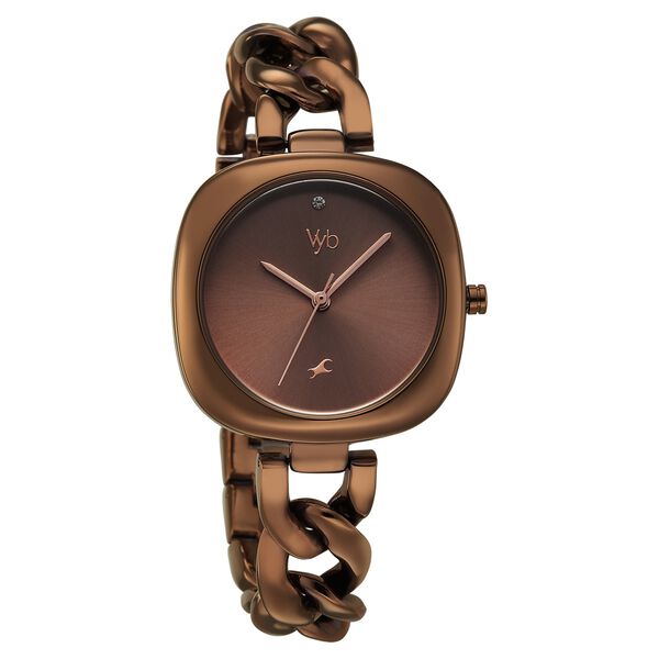 Vyb Spotlight By Fastrack Quartz Analog Brown Dial Brown Metal Strap Watch For Girls - image number 2