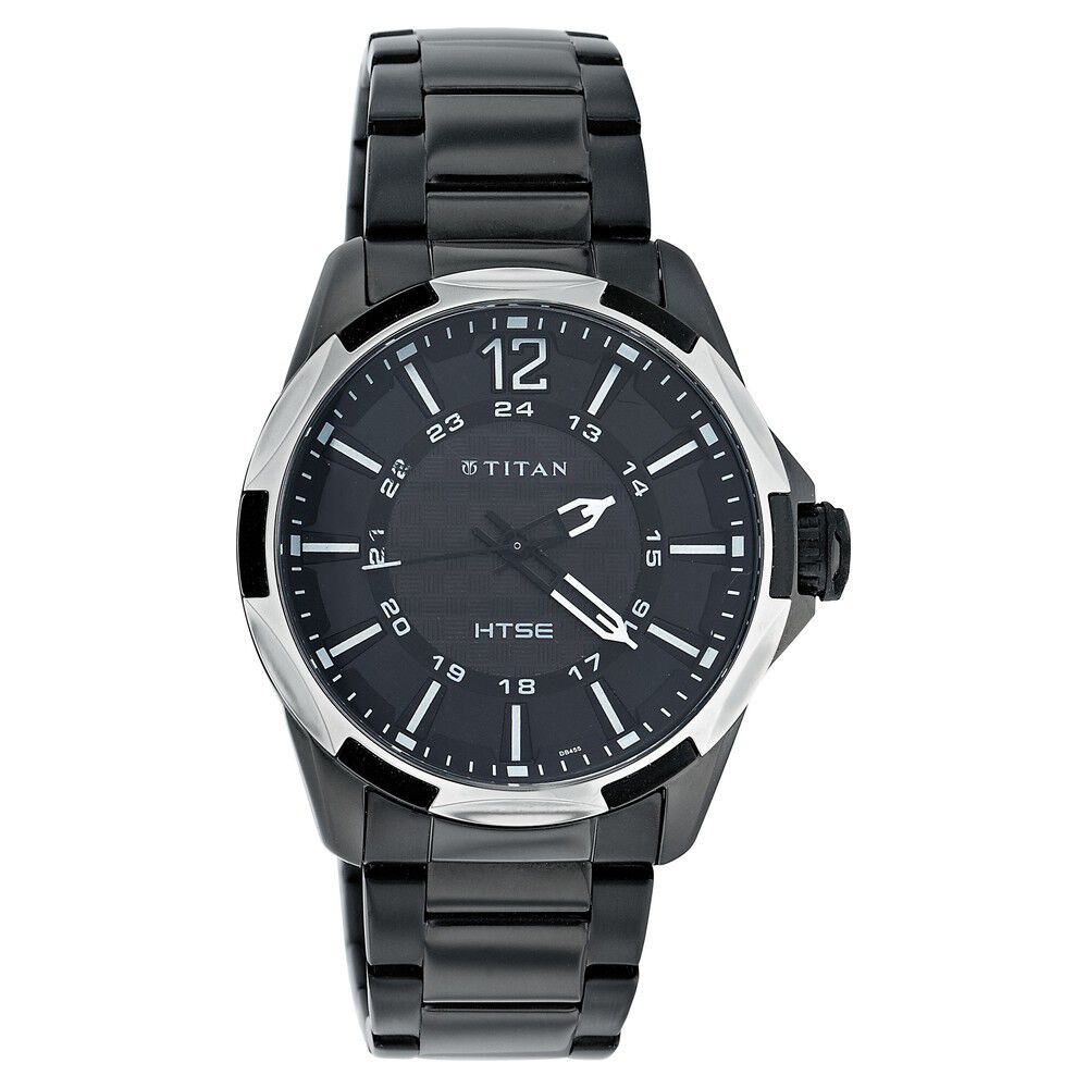 Buy Online Titan Solar Powered Black Dial Quartz Metal Strap watch for Men ne1573km01 Titan