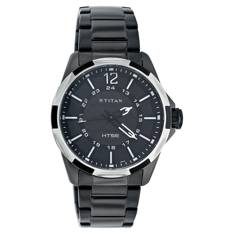 Titan Solar Powered Black Dial Quartz Metal Strap watch for Men