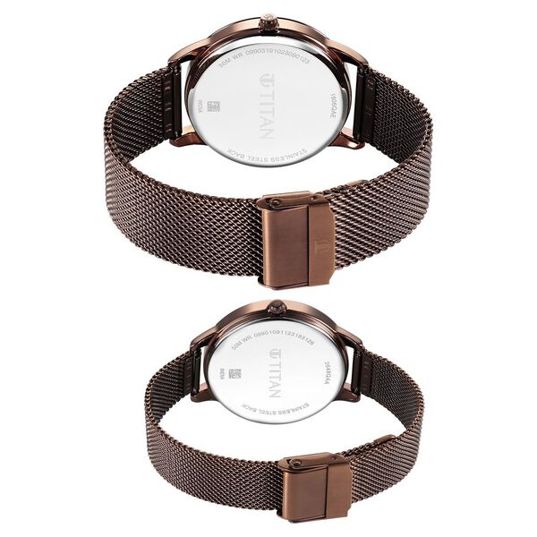 Titan Bandhan Quartz Analog Brown Dial Stainless Steel Strap Watch for Couple - image number 4