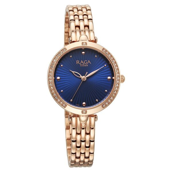 Titan Raga Showstopper Quartz Analog Blue Dial Rose Gold Metal Strap Watch For Women - image number 1