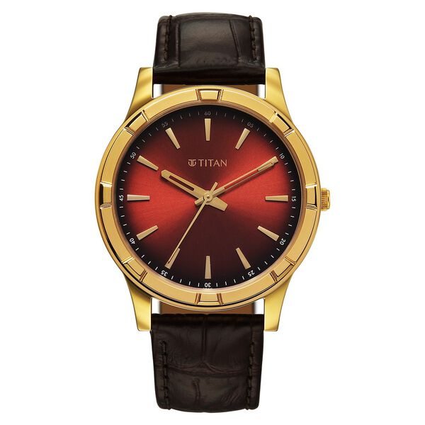 Titan Karishma Festive Analog with Mahogany Brown Dial Brown Leather Strap Watch for Men - image number 1