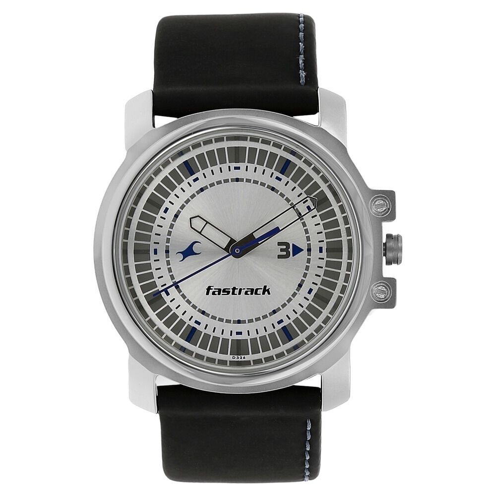 Buy Online Fastrack Quartz Analog Silver Dial Leather Strap Watch