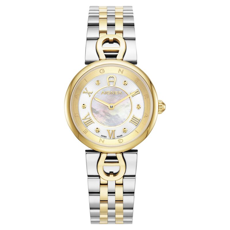 Aigner Quartz Analog White Dial Two Toned Stainless Steel Strap Watch For Women