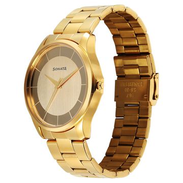 Sonata Traditional Essentials Quartz Analog Multicoloured Dial Golden Metal Strap Watch For Men