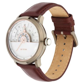 Titan Grandmaster White Dial Quartz Analog Leather Strap Watch for Men