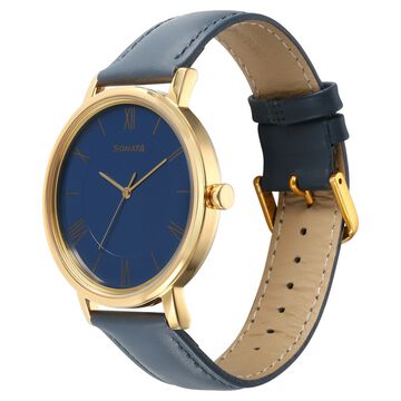 Sonata Utsav Quartz Analog Blue Dial Leather Strap Watch for Men