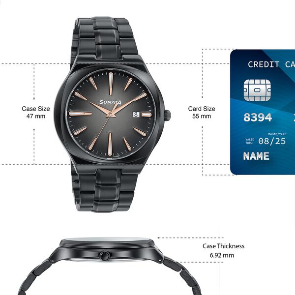 Sonata Festive Quartz Analog Black Dial Black Metal Strap Watch For Men - image number 3