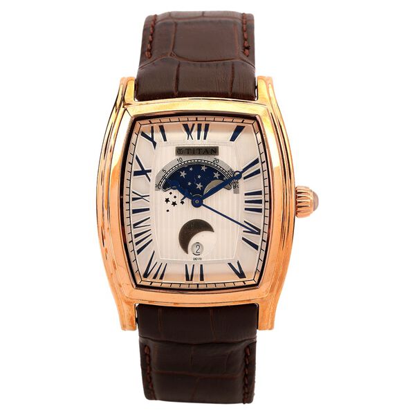 Titan Quartz Analog Moonphase White Dial Leather Strap Watch for Men - image number 0