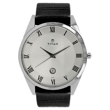 Titan Quartz Analog with Date Silver Dial Leather Strap Watch for Men