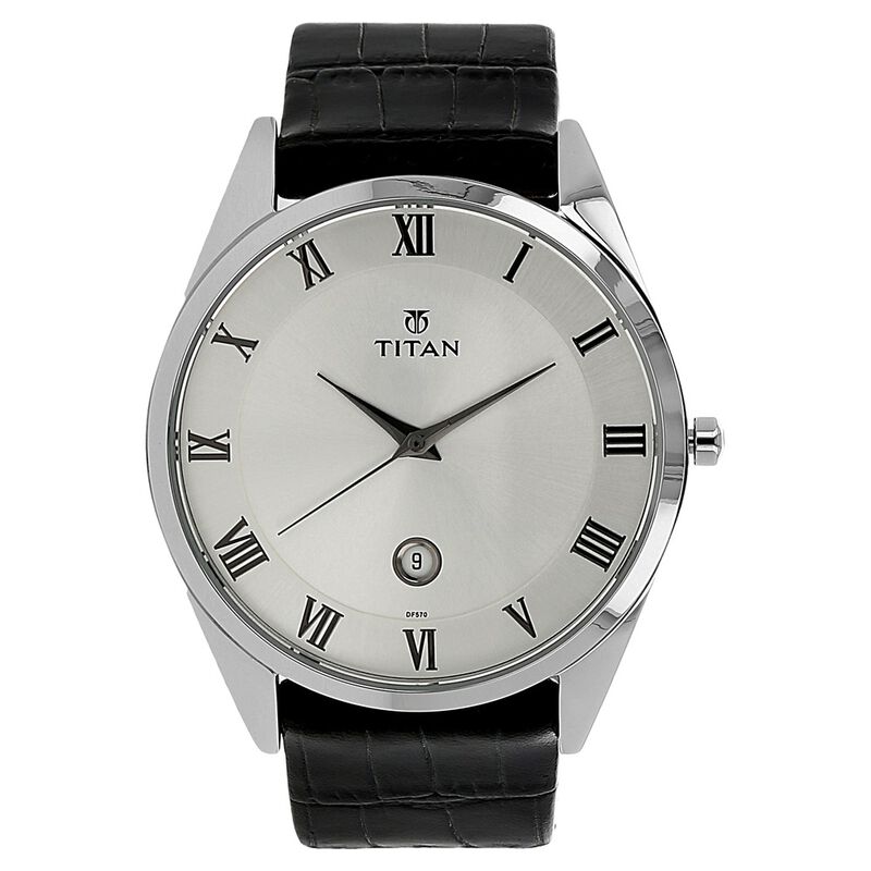 Titan Quartz Analog with Date Silver Dial Leather Strap Watch for Men - image number 0