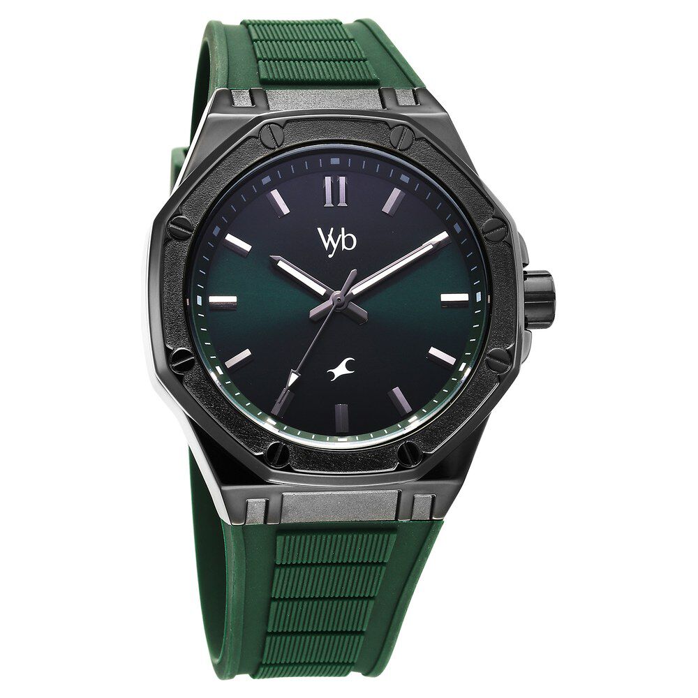Buy Online Fastrack Vyb Rebel Quartz Analog Green Dial Green Color Silicone Strap Watch For Guys fv30008np02w Titan