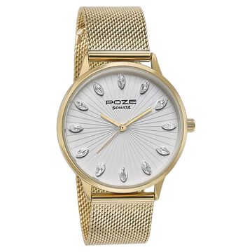 Sonata Poze Quartz Analog White Dial Metal Strap Watch For Women