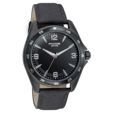 Sonata Poze Quartz Analog Black Dial Leather Strap Watch for Men