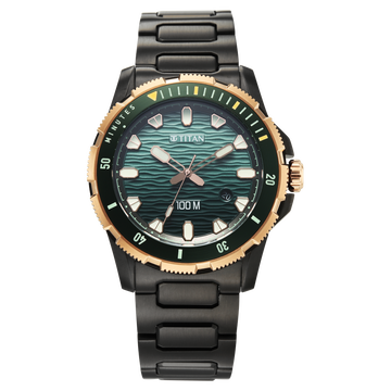 Titan Zero Hour Diver's 100m Analog with Blue Dial Black Stainless Steel Strap Watch for Men