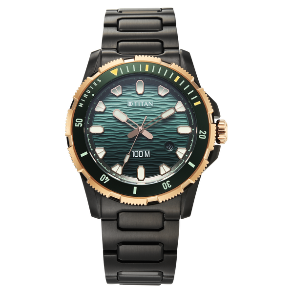 Titan Zero Hour Diver's 100m Analog with Blue Dial Black Stainless Steel Strap Watch for Men - image number 0
