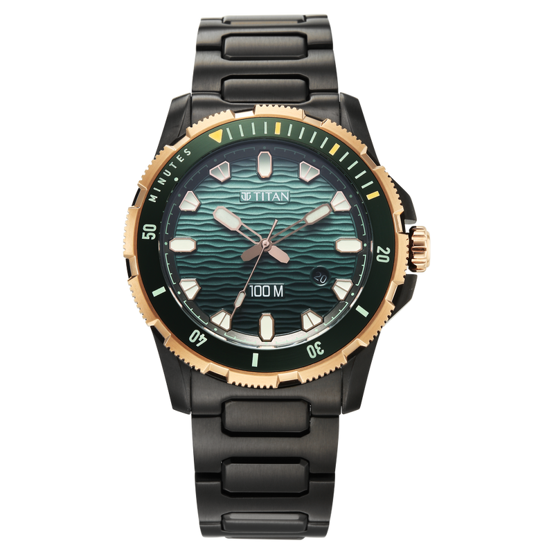 Titan Zero Hour Diver's 100m Analog with Blue Dial Black Stainless Steel Strap Watch for Men