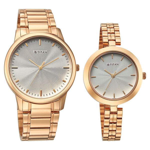 Titan Bandhan Eternal Pair Analog with Silver Dial Rose Gold Stainless Steel Strap Watch for Couples - image number 1