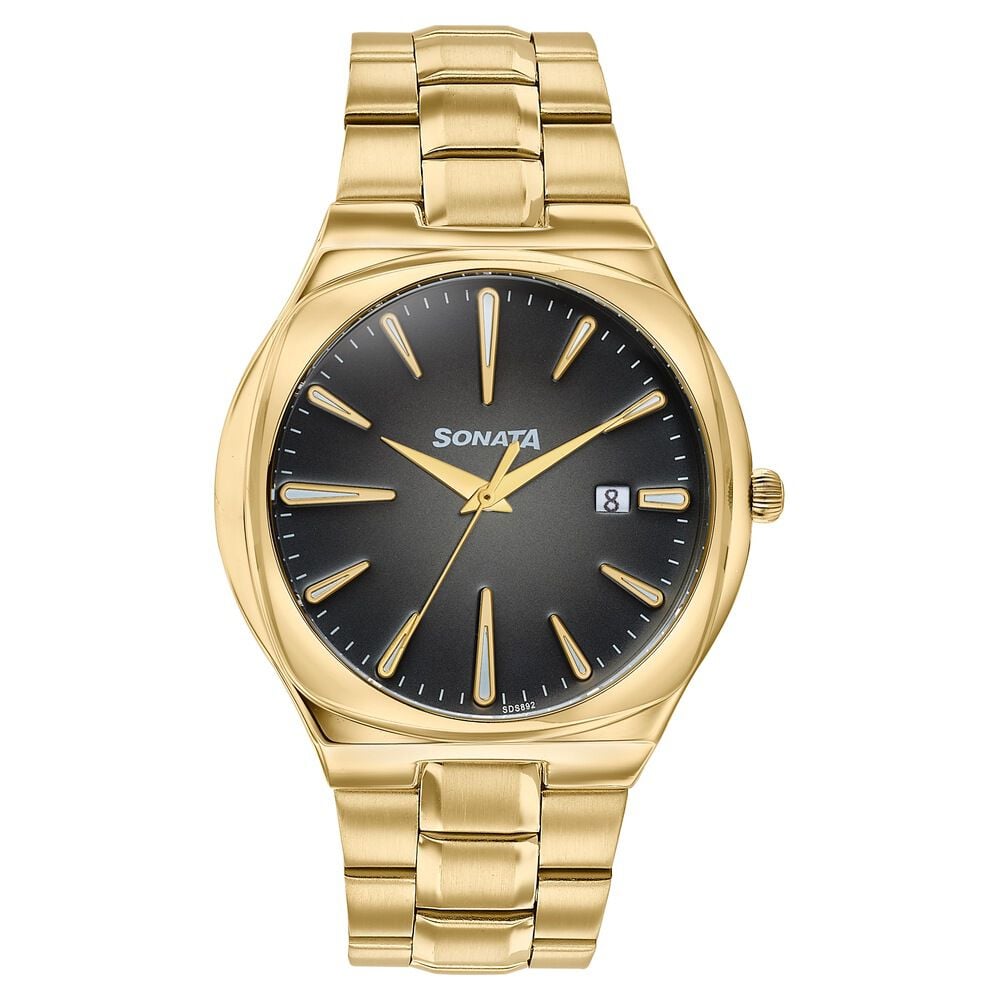 Sonata Festive Quartz Analog Black Dial Gold Metal Strap Watch For Men-image-32