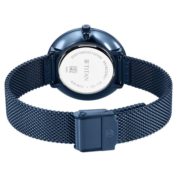 Titan Slimline Quartz Analog White Dial Blue Stainless Steel Strap Watch for Women - image number 4
