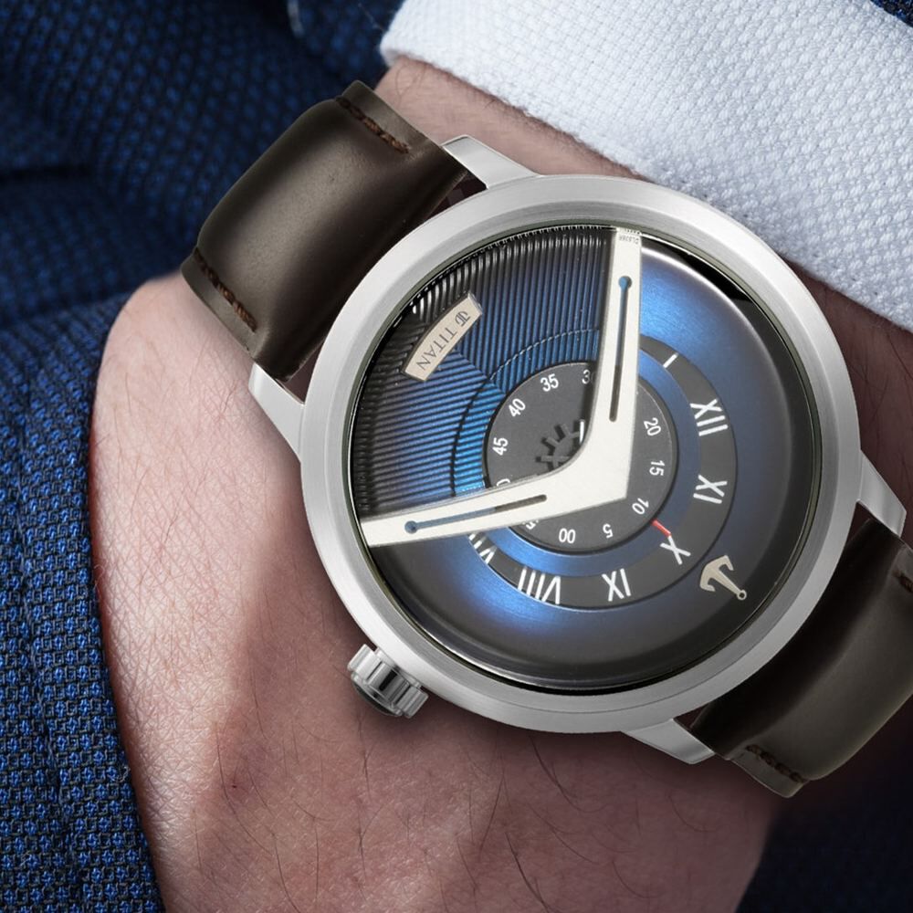Buy Online Titan Maritime Blue Dial Analog Leather Strap Watch for