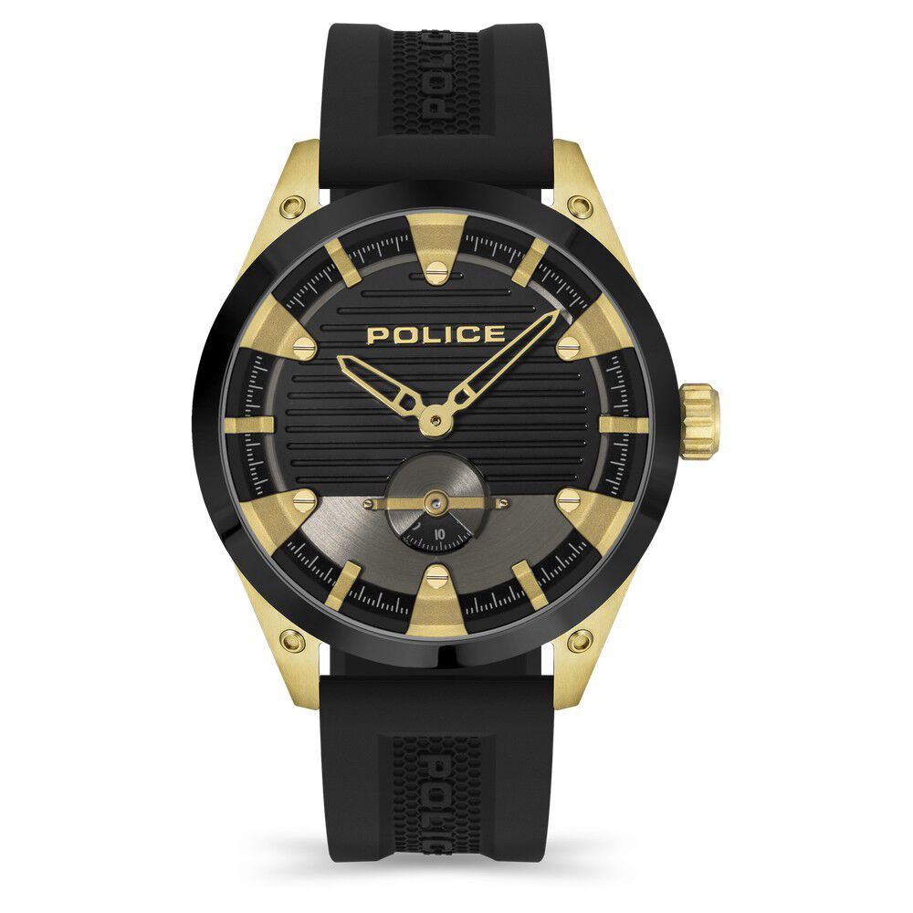 Buy Online Police Quartz Analog Black Dial Leather Strap Watch for