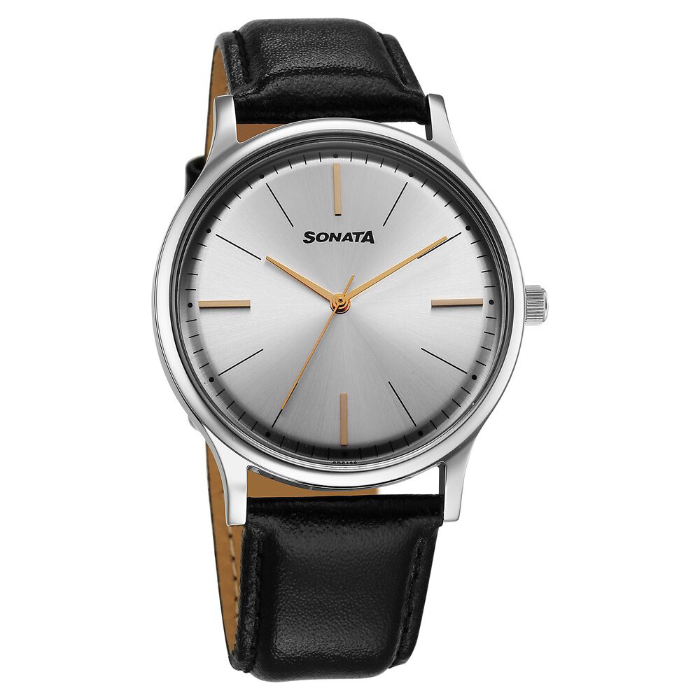 Buy Online Sonata Aspire Quartz Analog Silver Dial Leather Strap