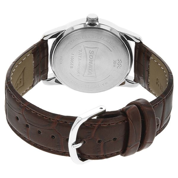 Sonata Quartz Analog Silver Dial Leather Strap Watch for Men - image number 3