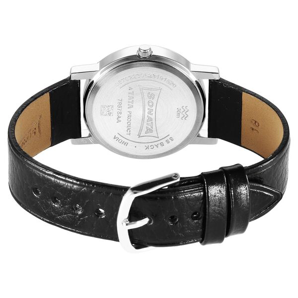 Sonata Classic Quartz Analog Silver Dial Black Leather Strap Watch for Men - image number 3
