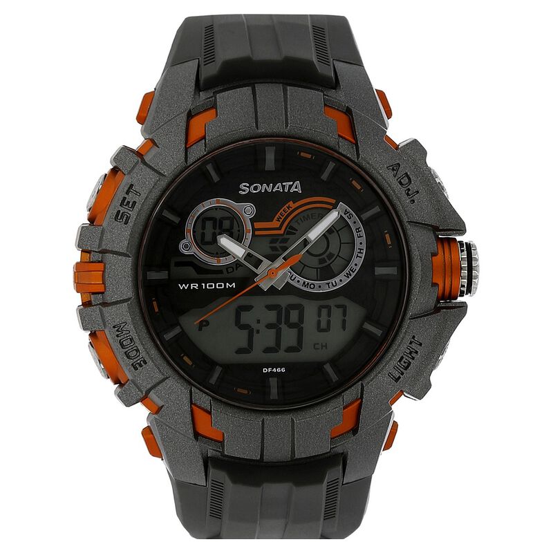 SF Quartz Analog Digital Grey Dial Plastic Strap Watch for Men