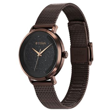 Titan Workwear Quartz Analog Black Dial Stainless Steel Strap Watch for Women