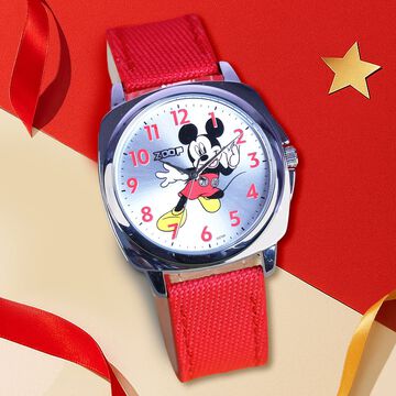 Zoop Disney Mickey Mouse Analog Watch with Silver Dial & Red Strap for Boys Kids, from House of Titan
