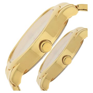 Titan Quartz Analog Champagne Dial Metal Strap Watch for Couple