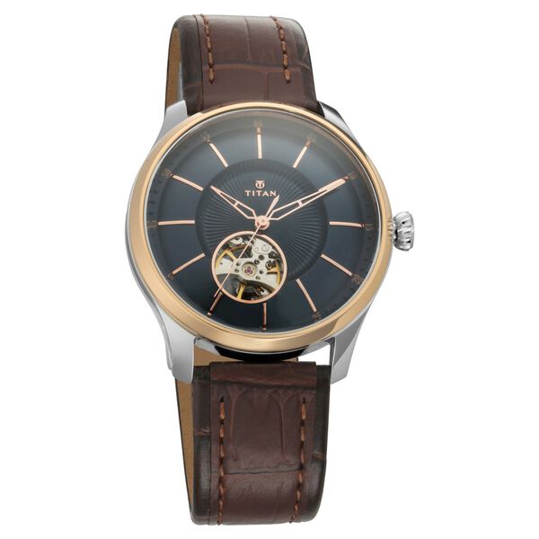 Titan Magnate Automatic Blue Dial Brown Leather Strap Watch For Men - image number 0