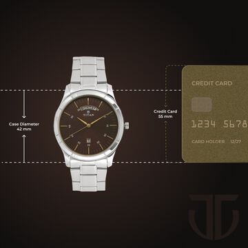 Titan Workwear Brown Dial Analog with Day and Date Stainless Steel Strap Watch for Men
