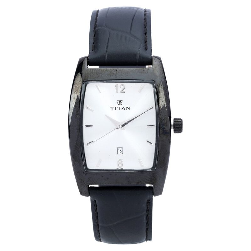 Titan Quartz Analog with Date Silver Dial Leather Strap Watch for Men