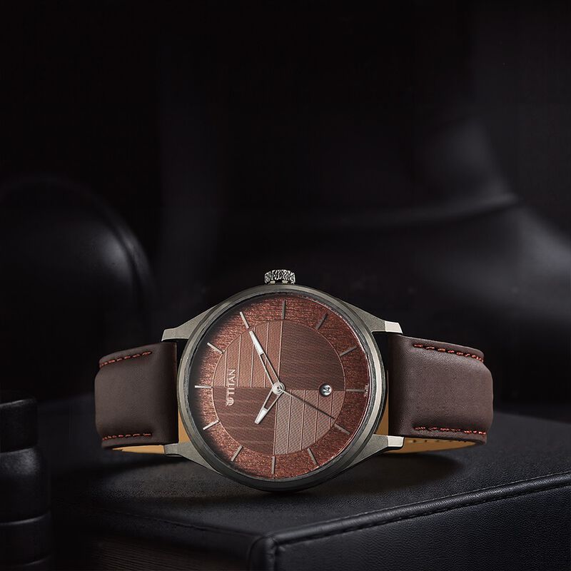 Titan Neo Economy Quartz Analog with Date Brown Dial Brown Leather Strap Watch For Men