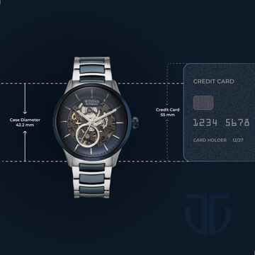 Titan Ceramic Fusion Automatic Blue Dial Silver Dual-Toned Stainless Steel Bracelet Watch for Men