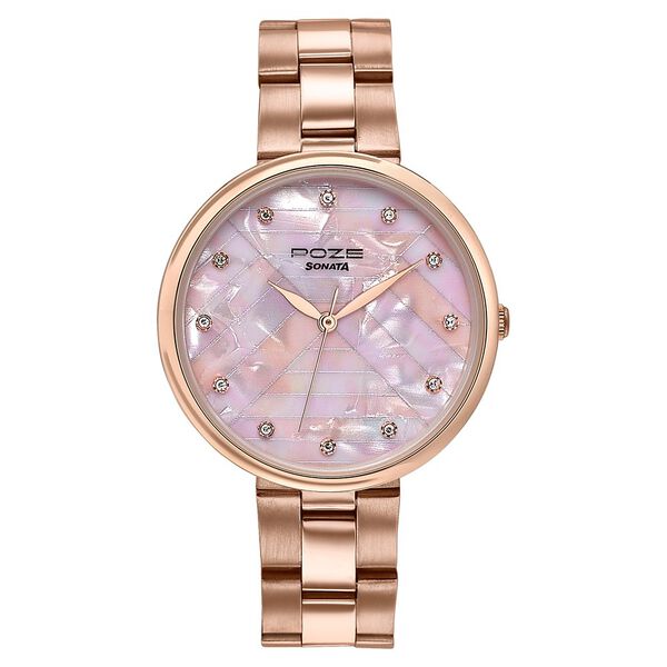 Sonata Poze Quartz Analog Pink Dial Rose Gold Colour Stainless Steel Strap Watch For Women - image number 1