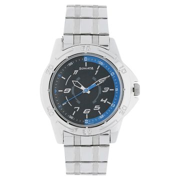 Sonata Quartz Analog Blue Dial Stainless Steel Strap Watch for Men