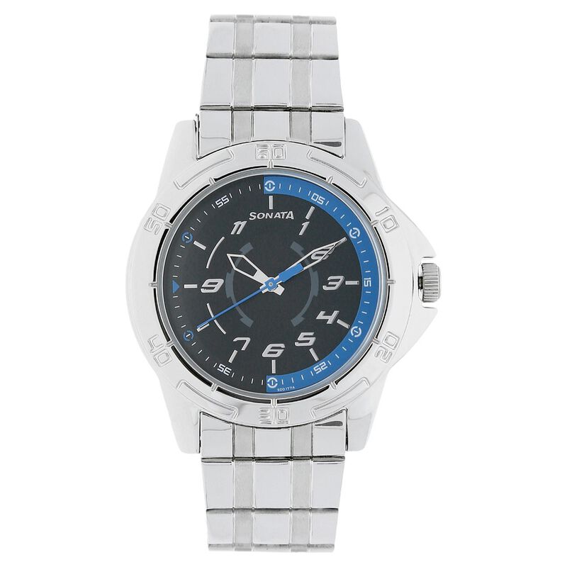 Sonata Quartz Analog Blue Dial Stainless Steel Strap Watch for Men - image number 0