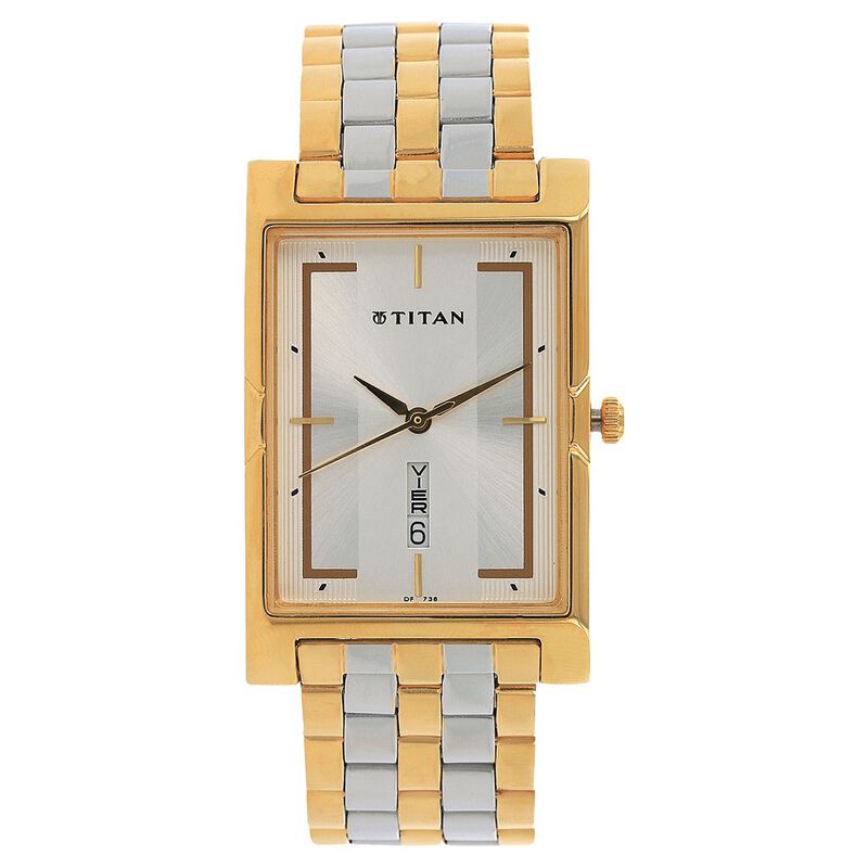 Titan Quartz Analog with Day and Date Silver Dial Stainless Steel Strap Watch for Men